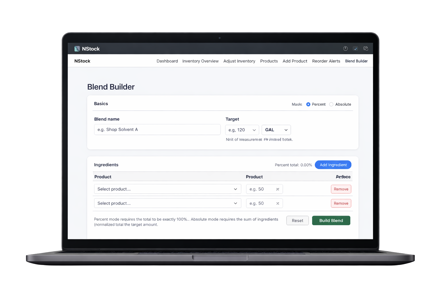 NStock blend builder screenshot